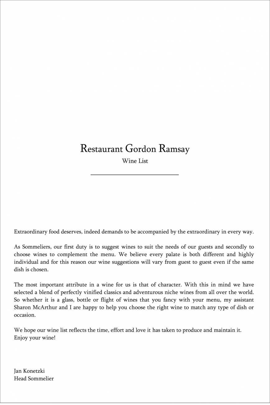 Pricelists of Restaurant Gordon Ramsay 68 Royal Hospital Road - Photo 12 of 39