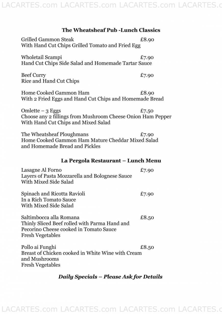  Pricelists of La Pergola Restaurant At The Wheatsheaf Cambridge Road - Photo 17 of 22