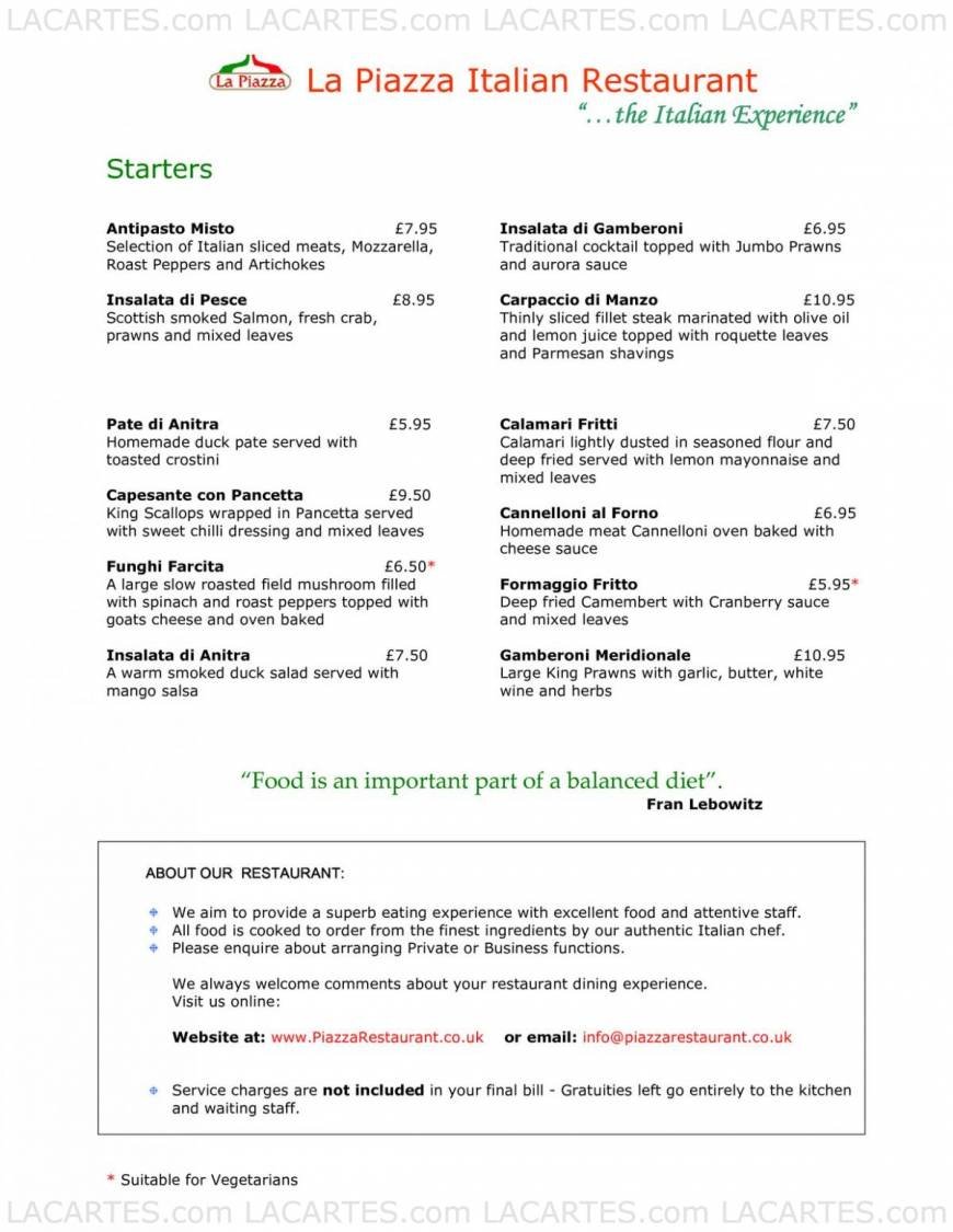  Pricelists of La Piazza Italian Restaurant and Pizzeria 42-44 Rayne Road  - Photo 2 of 13