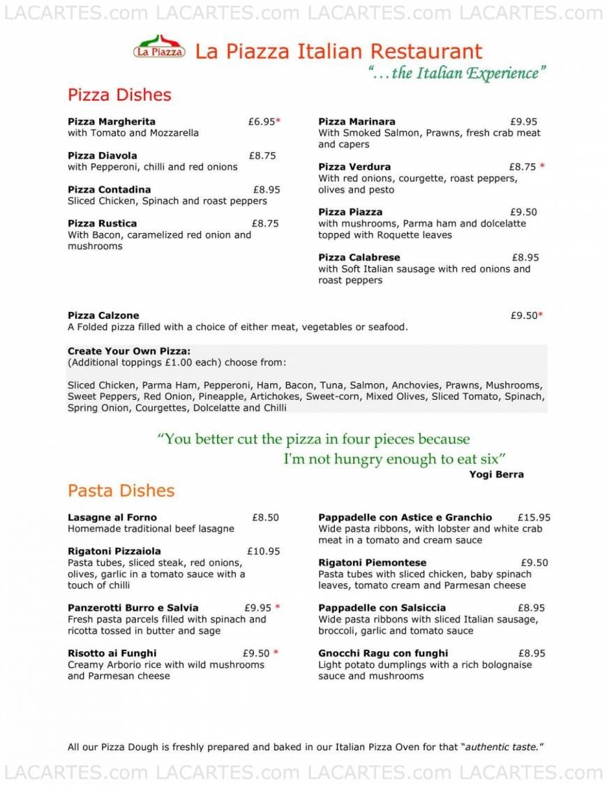  Pricelists of La Piazza Italian Restaurant and Pizzeria 42-44 Rayne Road  - Photo 3 of 13