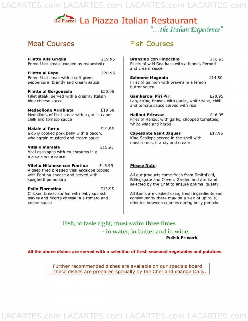  Pricelists of La Piazza Italian Restaurant and Pizzeria 42-44 Rayne Road  - Photo 4 of 13
