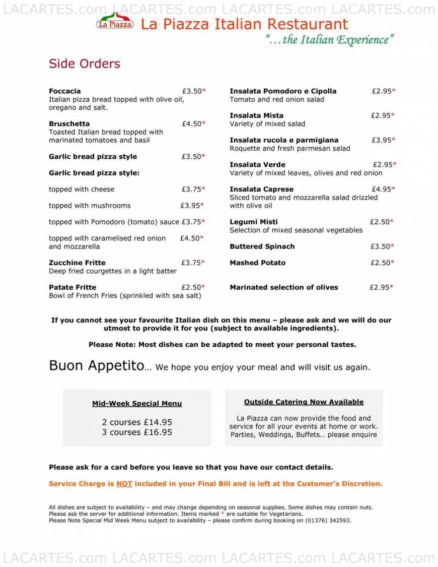  Pricelists of La Piazza Italian Restaurant and Pizzeria 42-44 Rayne Road  - Photo 5 of 13