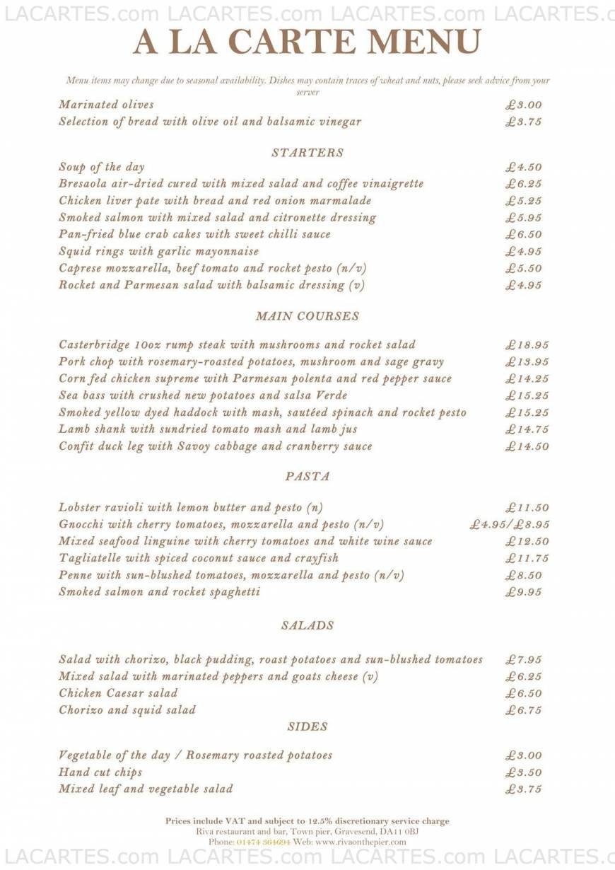  Pricelists of Riva Waterside Restaurant & Bar Town Pier, West Street - Photo 1 of 15