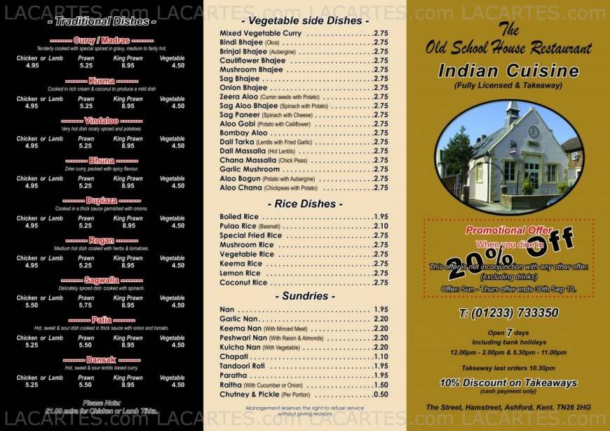  Pricelists of The Old School House Indian Restaurant The Street, Ham Street - Photo 11 of 11
