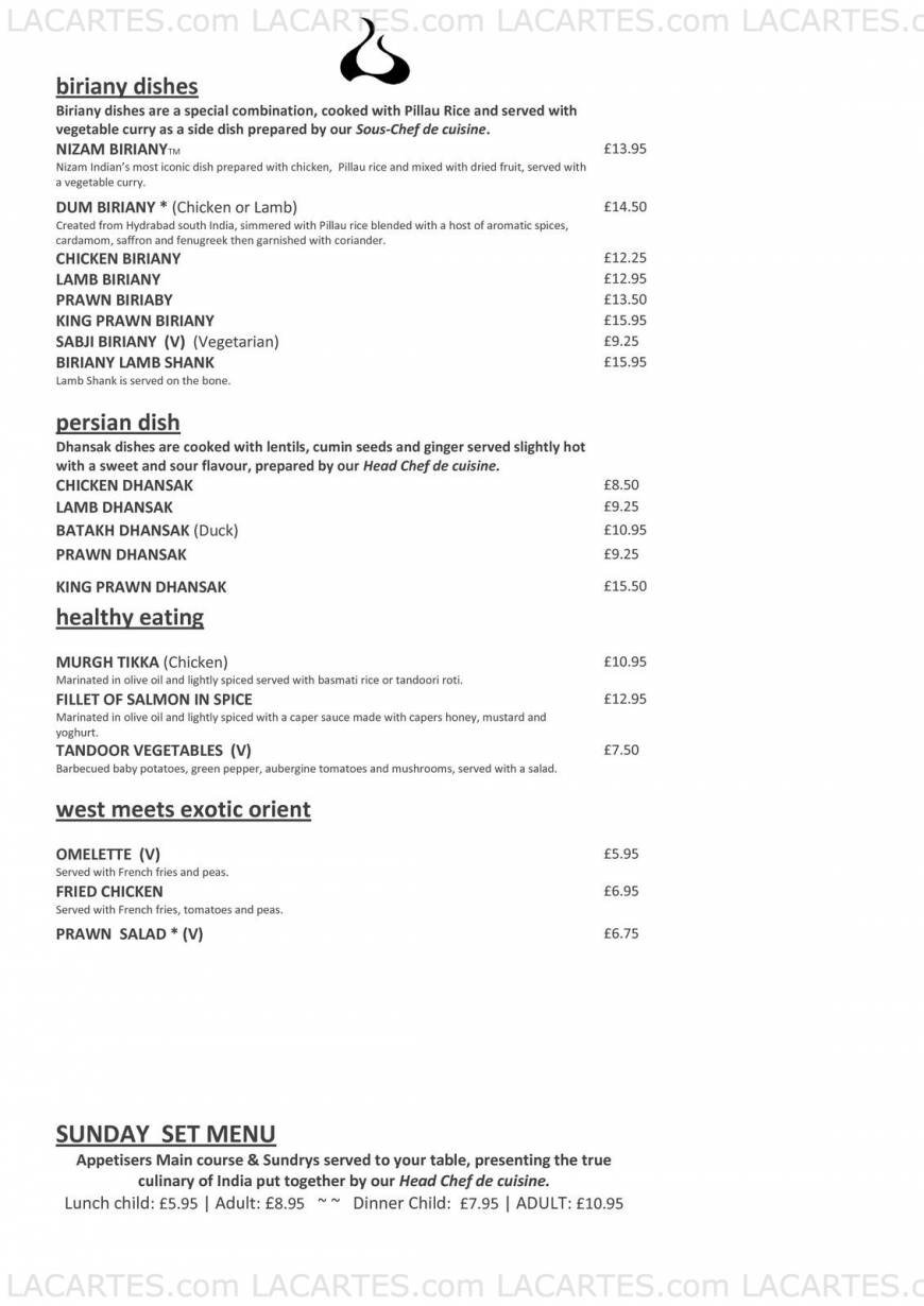  Pricelists of Nizam Indian Restaurant 42 - 44 High Street - Photo 5 of 10