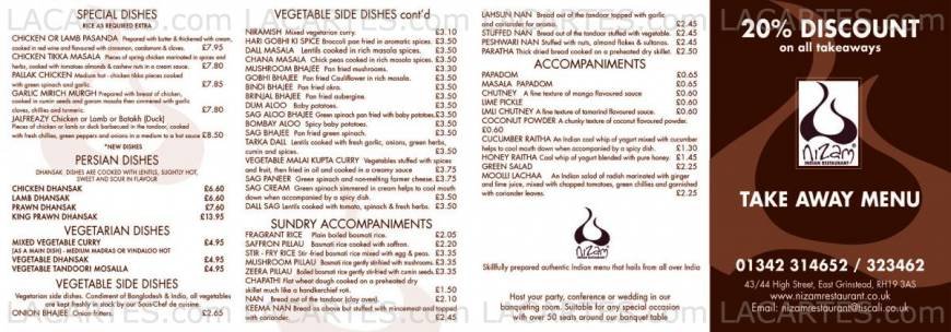  Pricelists of Nizam Indian Restaurant 42 - 44 High Street - Photo 8 of 10