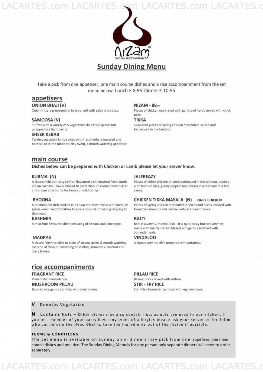  Pricelists of Nizam Indian Restaurant 42 - 44 High Street - Photo 10 of 10