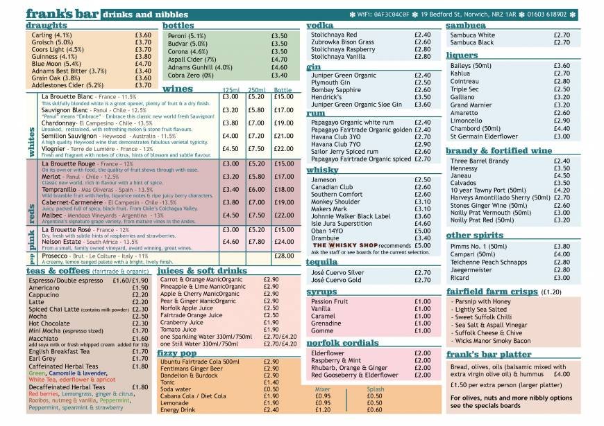  Pricelists of Frank's Bar 19 Bedford Street - Photo 5 of 9