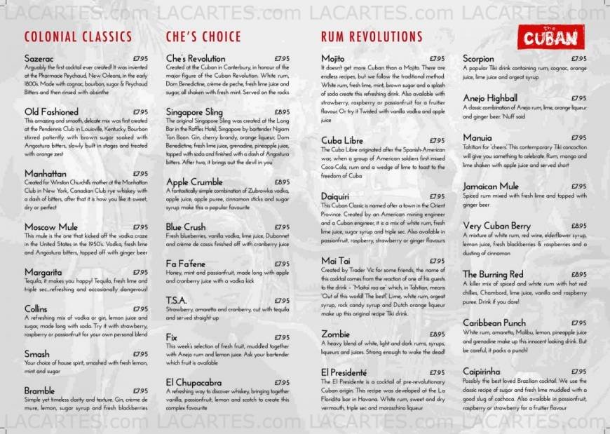  Pricelists of The Cuban Canterbury Restaurant and Bar 43 High Street   - Photo 4 of 6