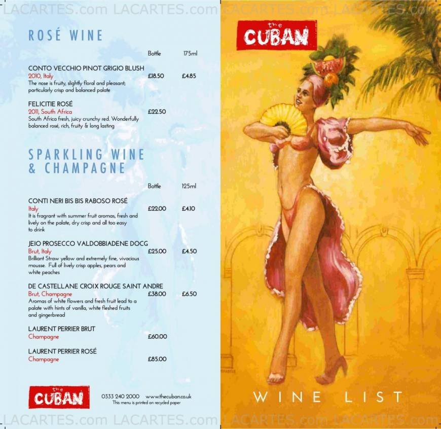  Pricelists of The Cuban Canterbury Restaurant and Bar 43 High Street   - Photo 5 of 6