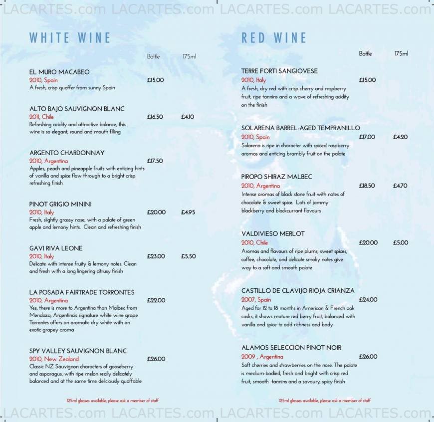  Pricelists of The Cuban Canterbury Restaurant and Bar 43 High Street   - Photo 6 of 6