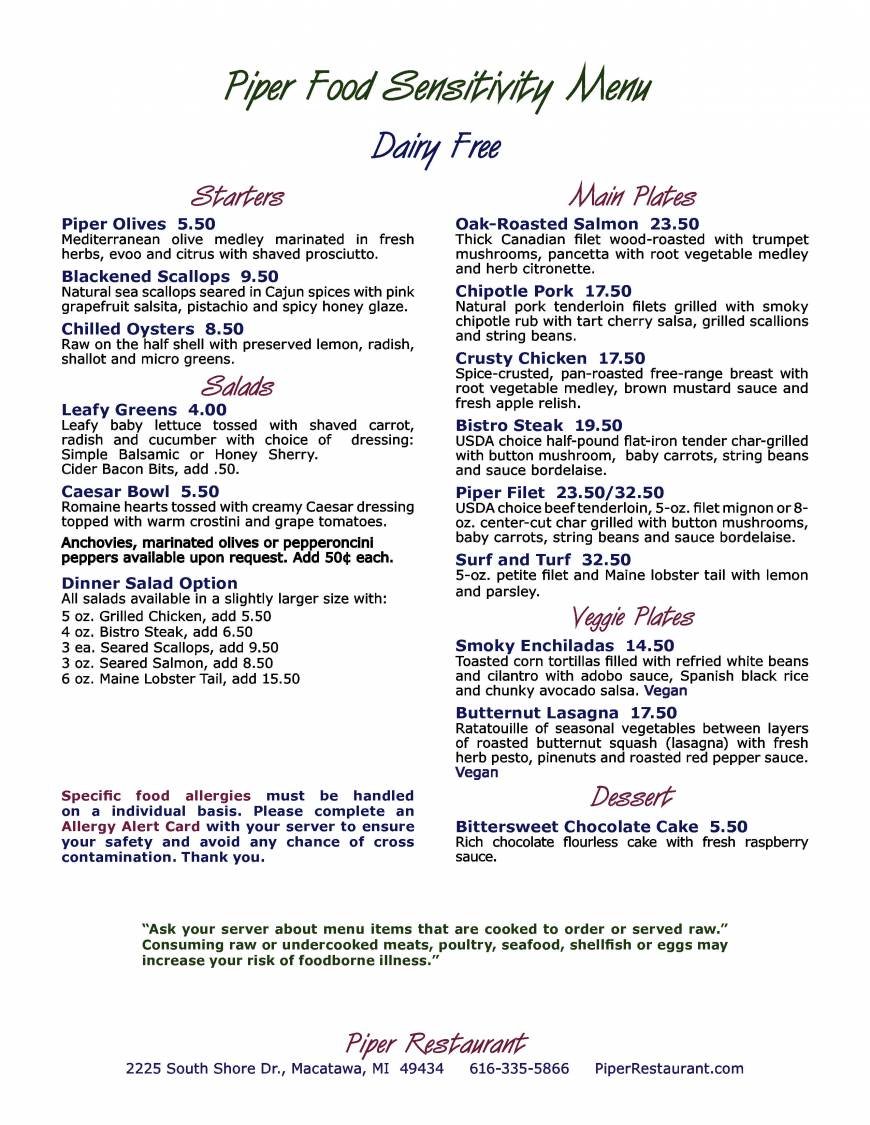  Pricelists of Piper Restaurant and Banquet Venue 2225 South Shore Drive - Photo 1 of 4
