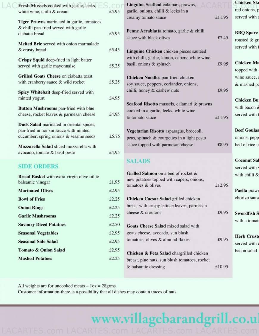  Pricelists of The Village Bar and Grill Billericay 120 High Street - Photo 1 of 8