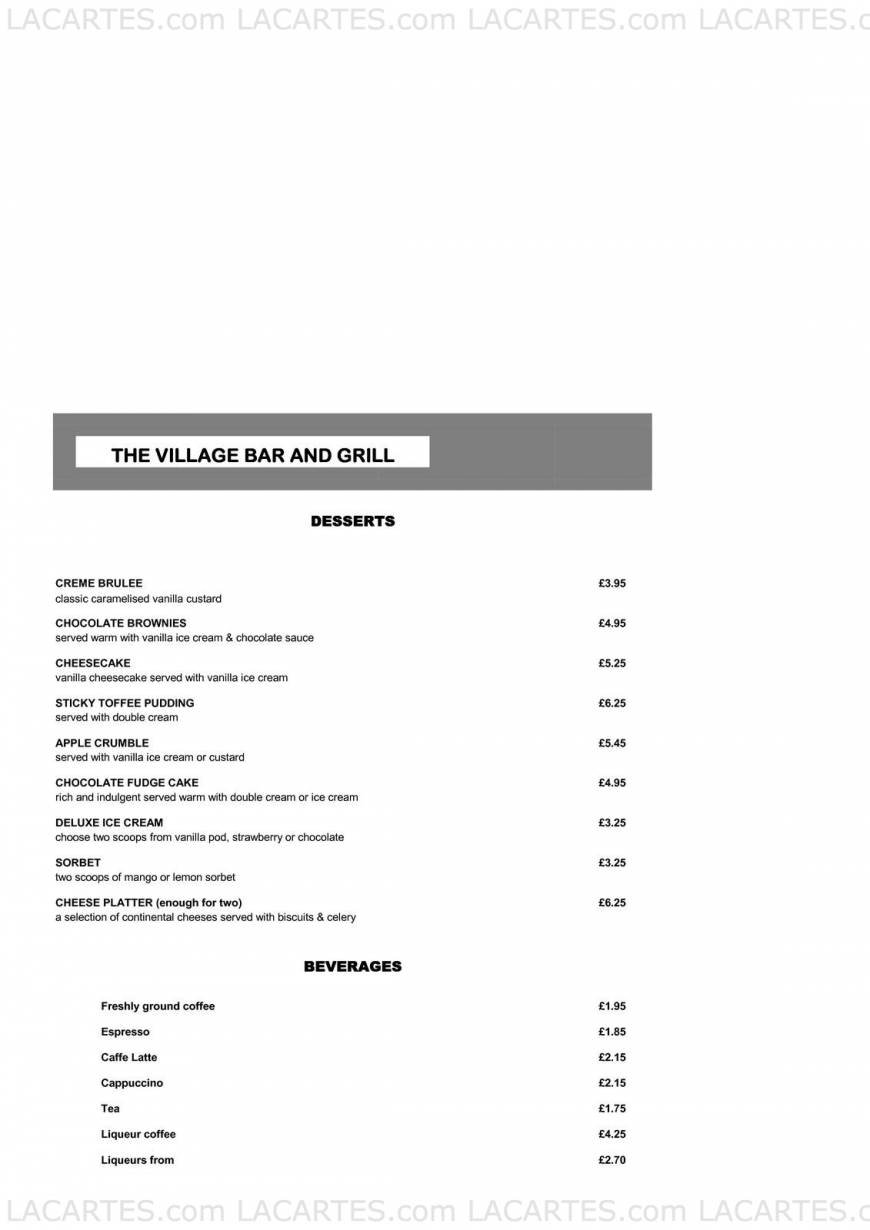  Pricelists of The Village Bar and Grill Billericay 120 High Street - Photo 3 of 8