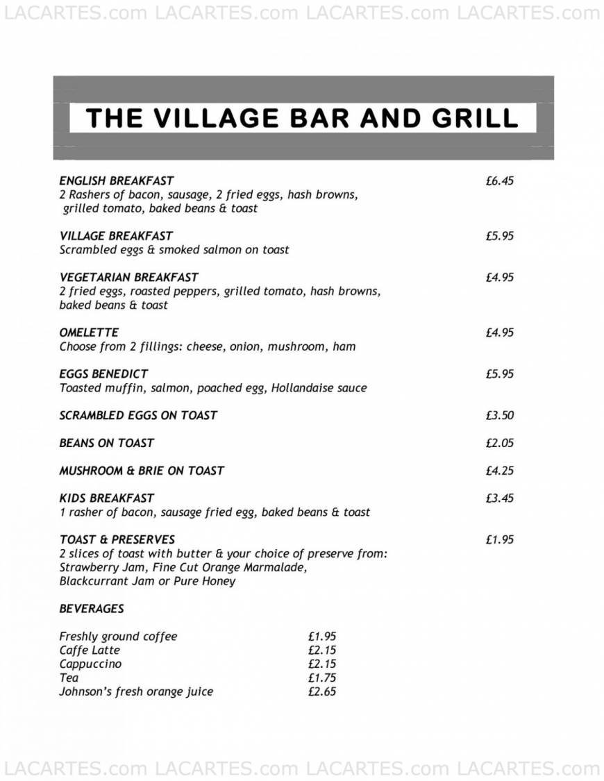  Pricelists of The Village Bar and Grill Billericay 120 High Street - Photo 4 of 8