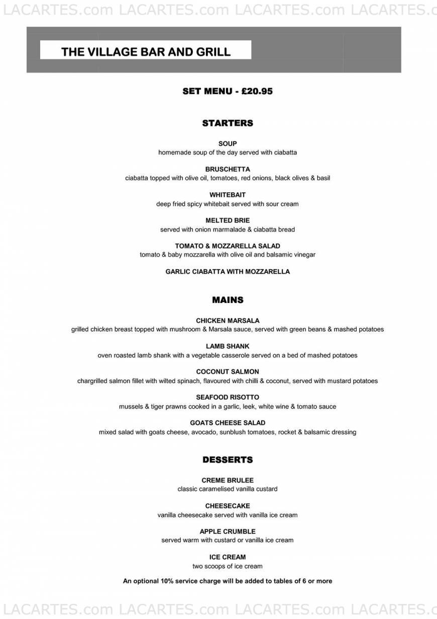  Pricelists of The Village Bar and Grill Billericay 120 High Street - Photo 7 of 8