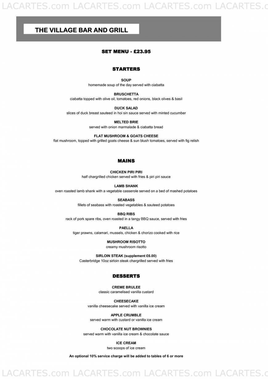  Pricelists of The Village Bar and Grill Billericay 120 High Street - Photo 8 of 8