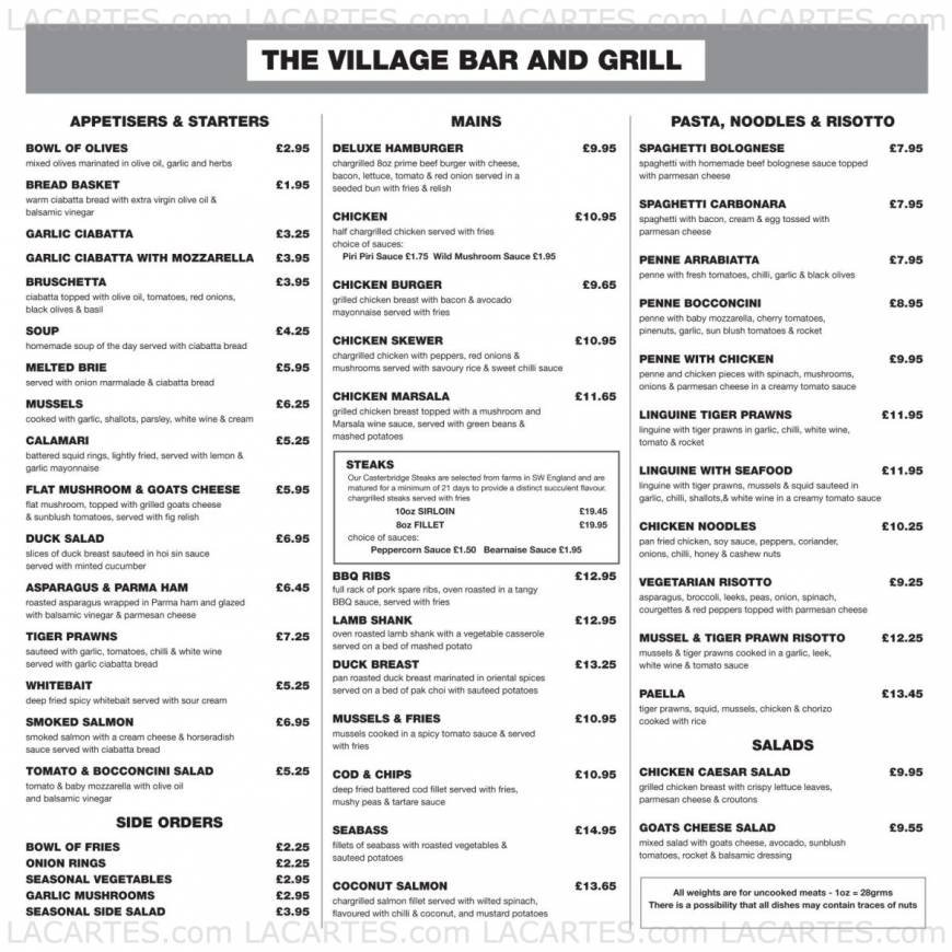  Pricelists of The Village Bar and Grill Hornchurch 72 Station Lane - Photo 1 of 11