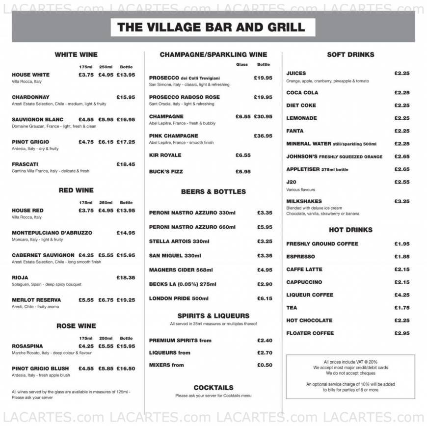  Pricelists of The Village Bar and Grill Hornchurch 72 Station Lane - Photo 2 of 11