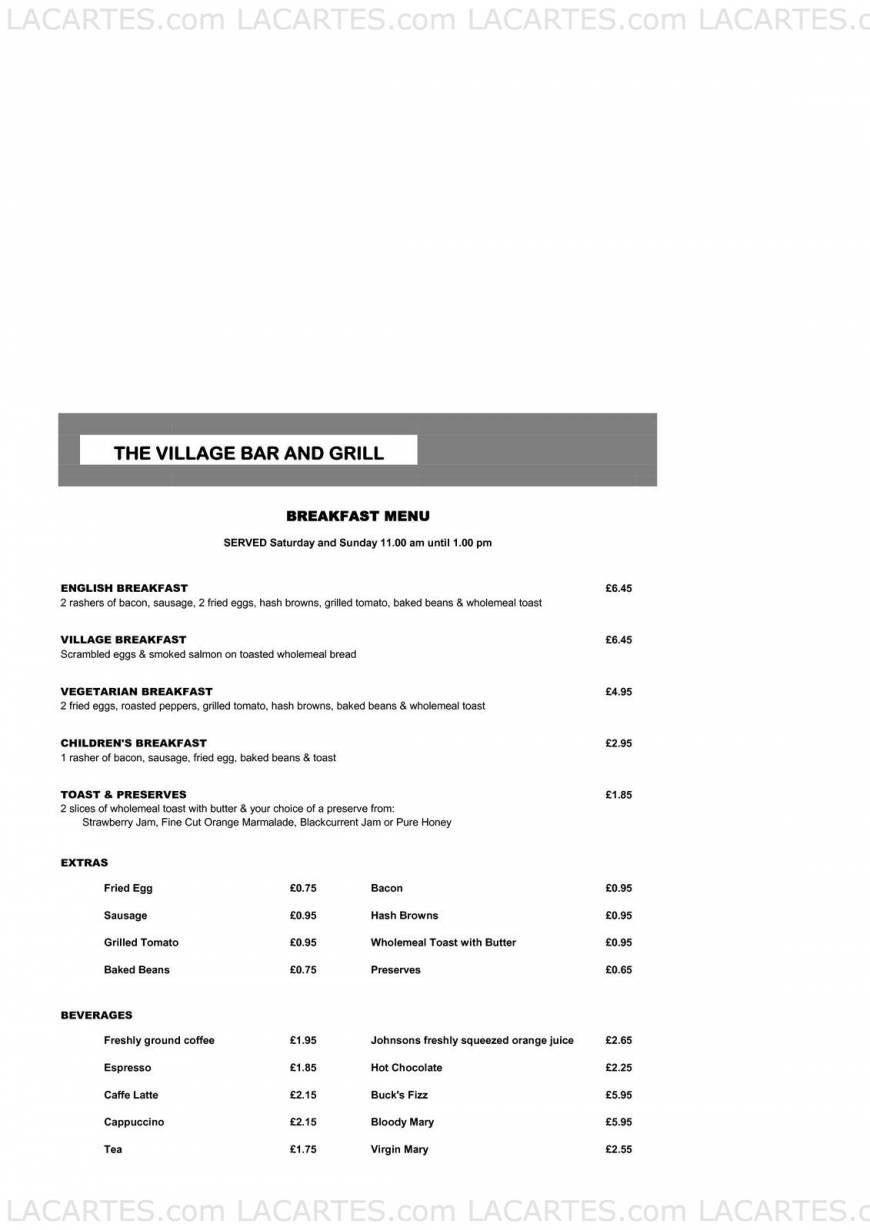  Pricelists of The Village Bar and Grill Hornchurch 72 Station Lane - Photo 5 of 11