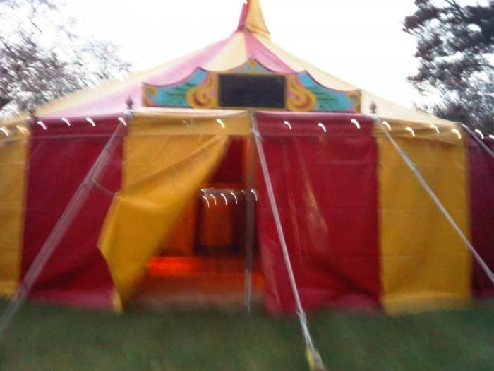 round red and yellow tent marquee hire of Bigtopmania Swallowcroft, Chapmans well - Photo 40 of 57