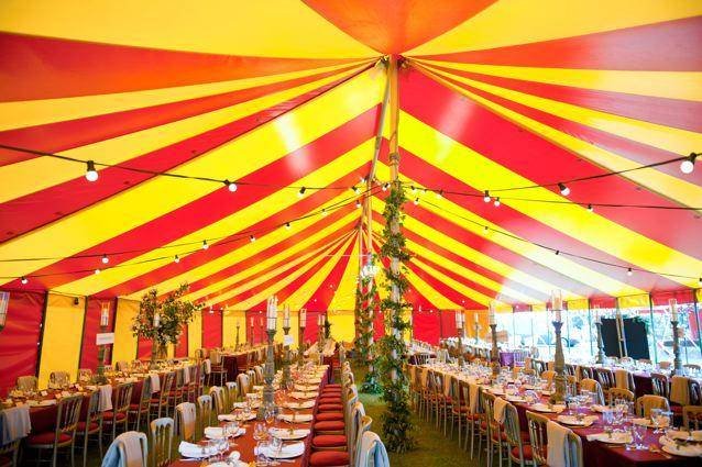 red and yellow marquee marquee hire of Bigtopmania Swallowcroft, Chapmans well - Photo 45 of 57