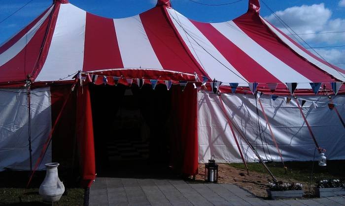 red white marquee white walls marquee hire of Bigtopmania Swallowcroft, Chapmans well - Photo 55 of 57