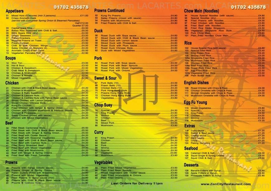  Pricelists of Zen City Restaurant 123-125 Hamlet Ct Road   - Photo 2 of 2