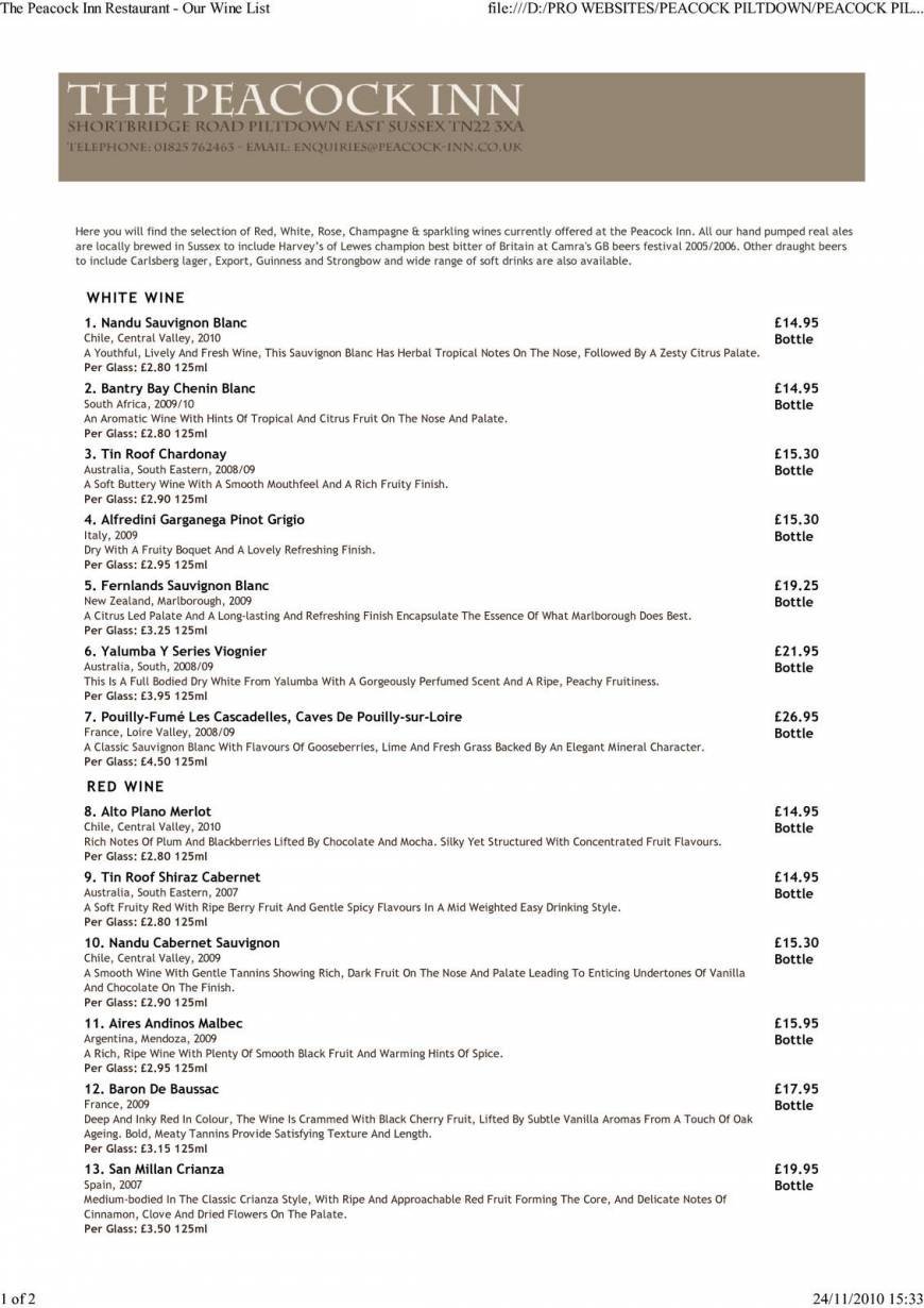 Pricelists of The Peacock Inn Piltdown East Sussex SHORTBRIDGE ROAD   - Photo 3 of 4