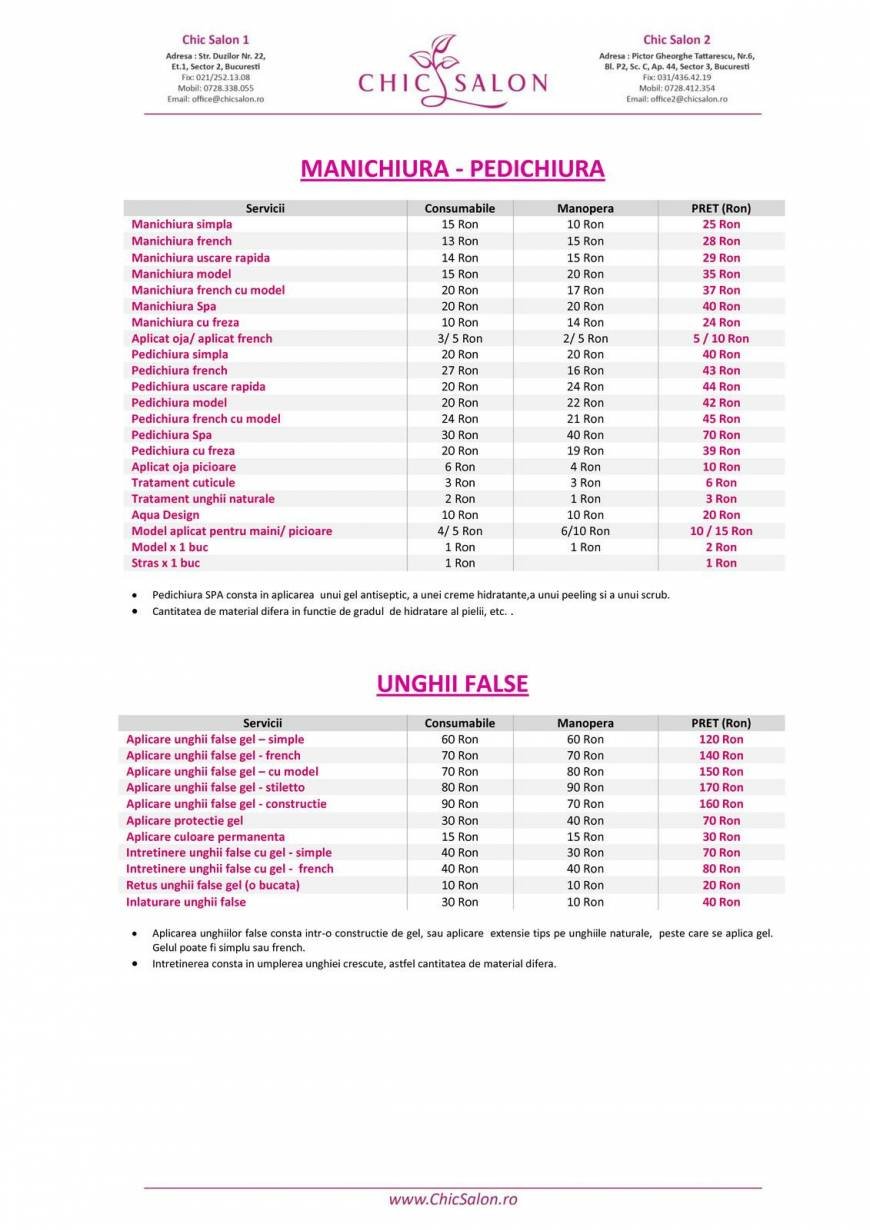  Pricelists of Chic Salon Duzilor, nr 22, sector 2 - Photo 2 of 13