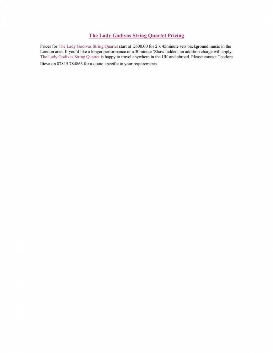  Pricelists of The Lady Godivas String Quartet 51 Greenwich South Street - Photo 1 of 1