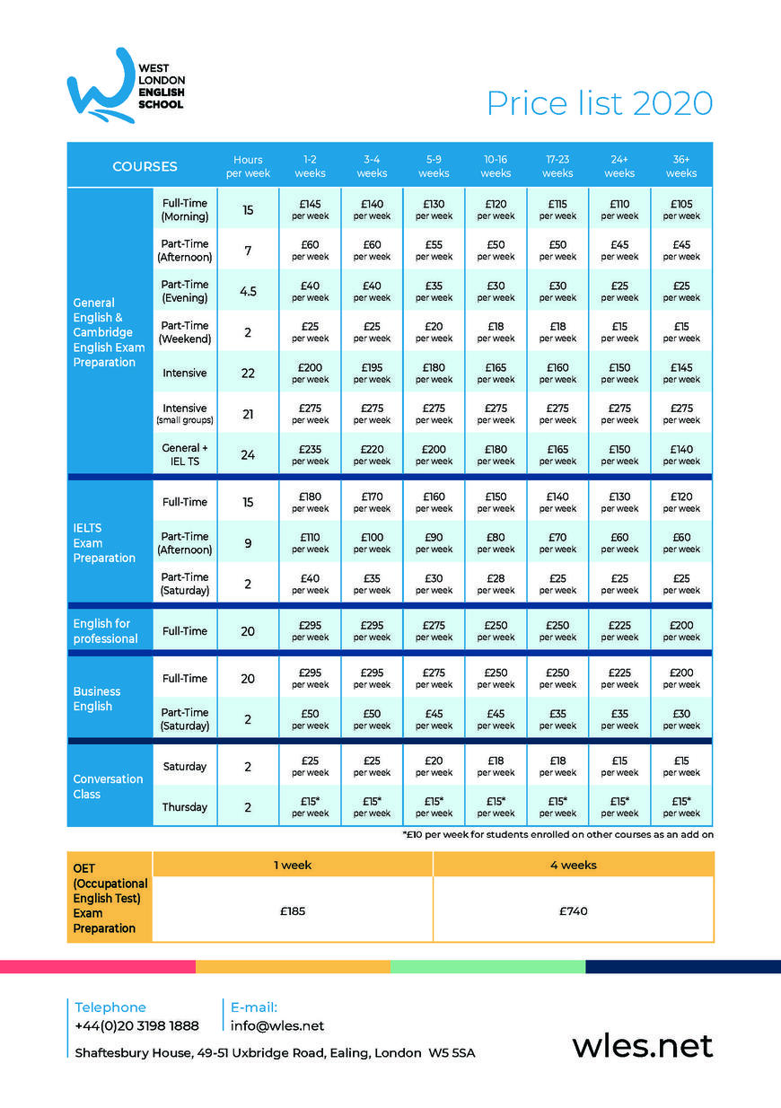  Pricelists of West London English School Shaftesbury House  49 - 51 Uxbridge Road, - Photo 1 of 2