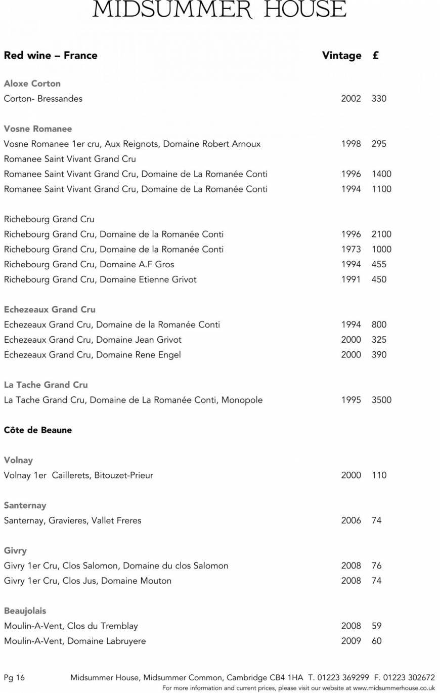 Pricelists of Midsummer House Restaurant Midsummer Common   - Photo 27 of 45