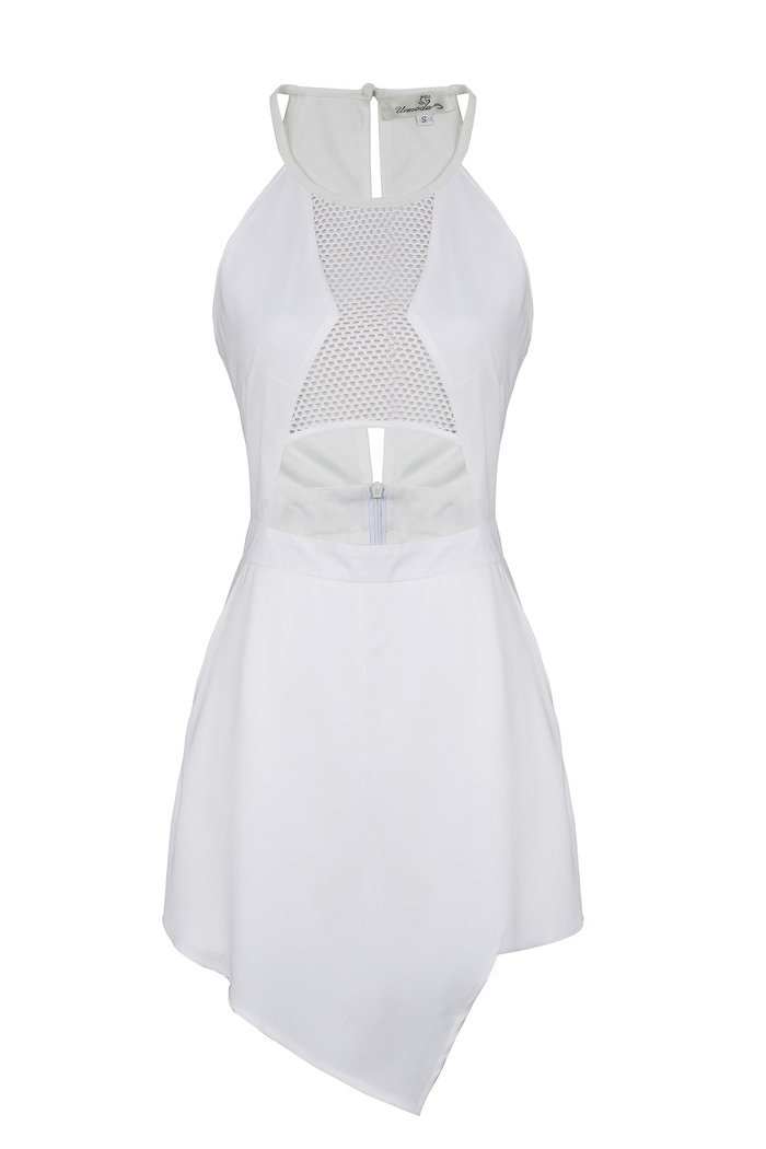 White mesh front assymetric dress Sample Products of Moguland - Women's Clothing Wholesale Supplier 39A Broughton Street - Photo 1 of 8