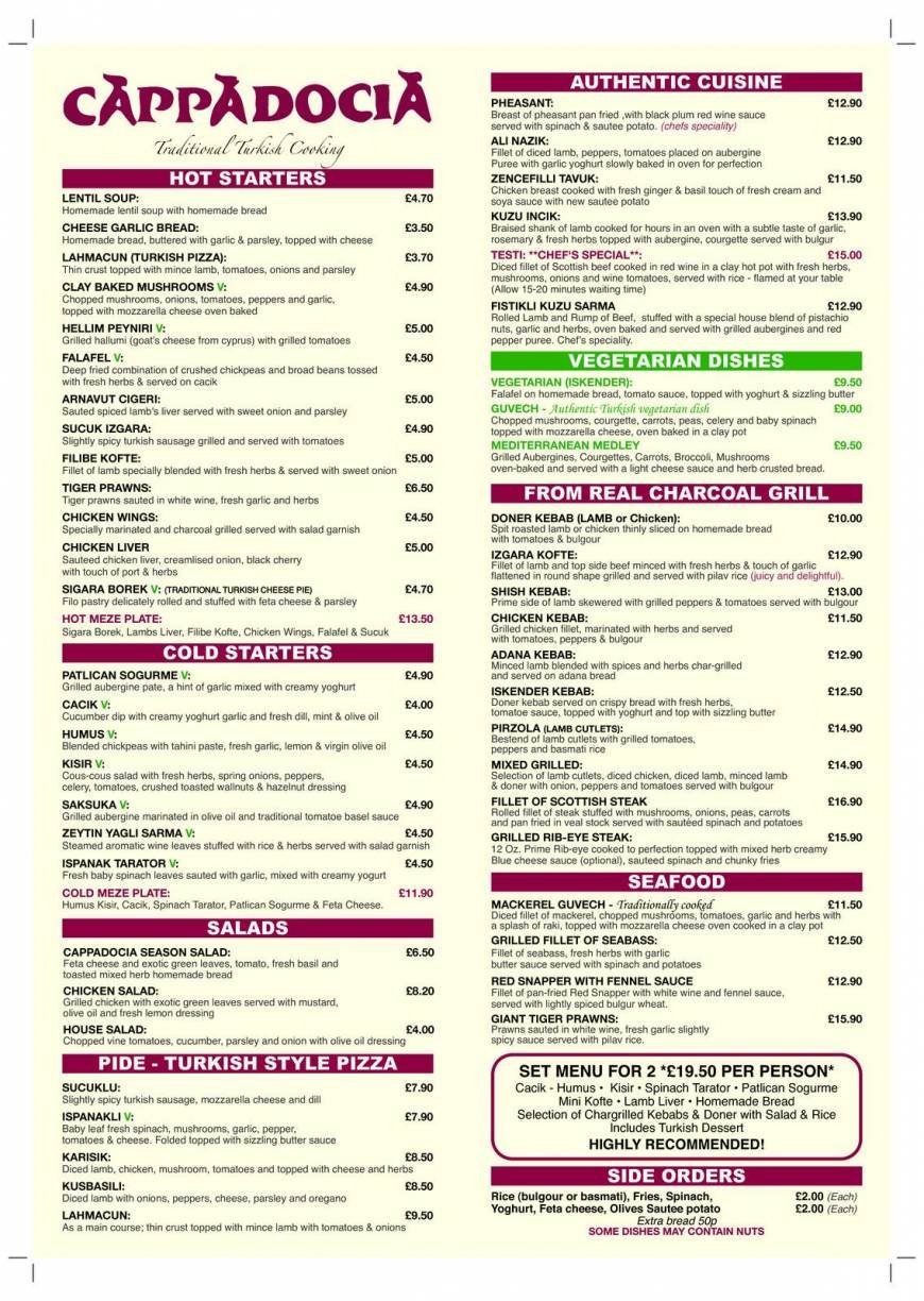  Pricelists of Cappadocia Restaurant 2 Station Buildings, Fife Road - Photo 1 of 2