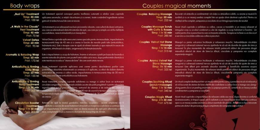  Pricelists of Velvet SPA & Wellness Strada Corvinilor nr 5 - Photo 5 of 10