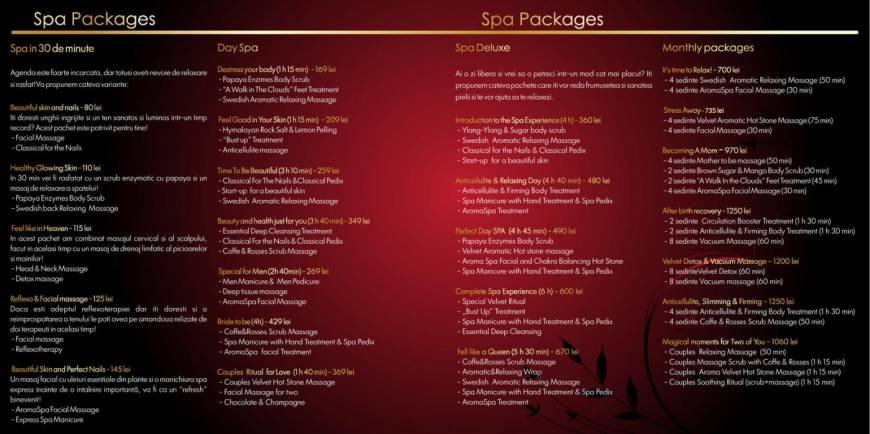  Pricelists of Velvet SPA & Wellness Strada Corvinilor nr 5 - Photo 9 of 10
