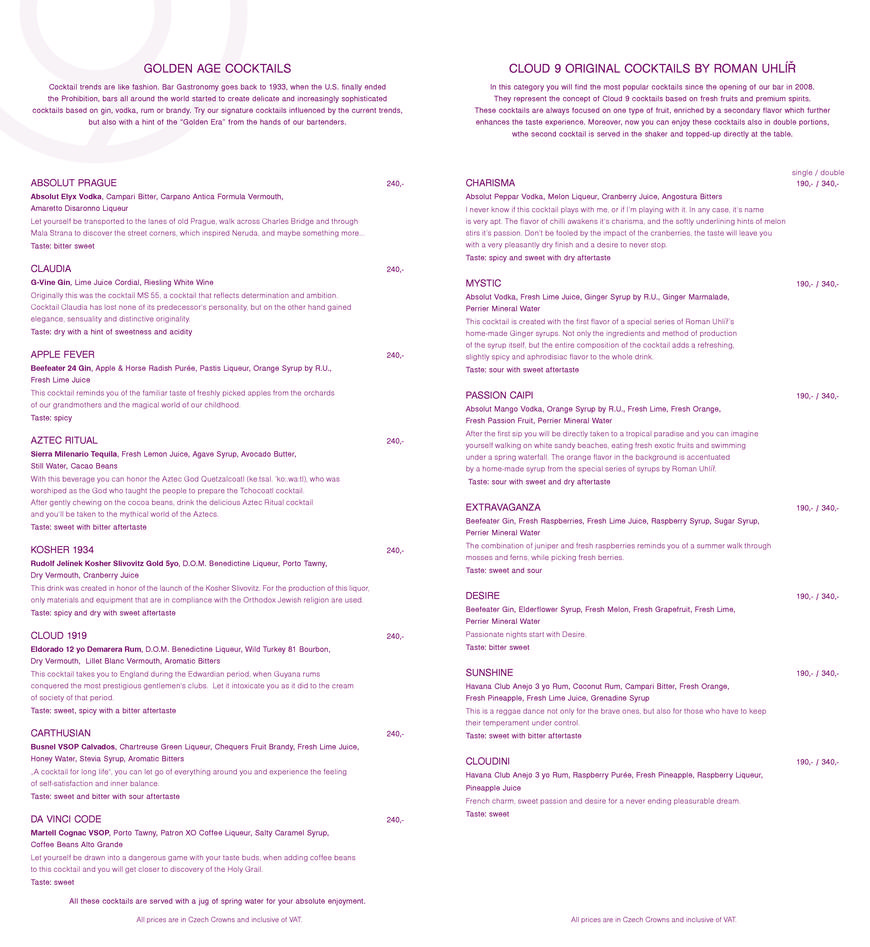  Pricelists of Cloud 9 Sky Bar & Lounge Pobrezni 1 - Photo 2 of 10