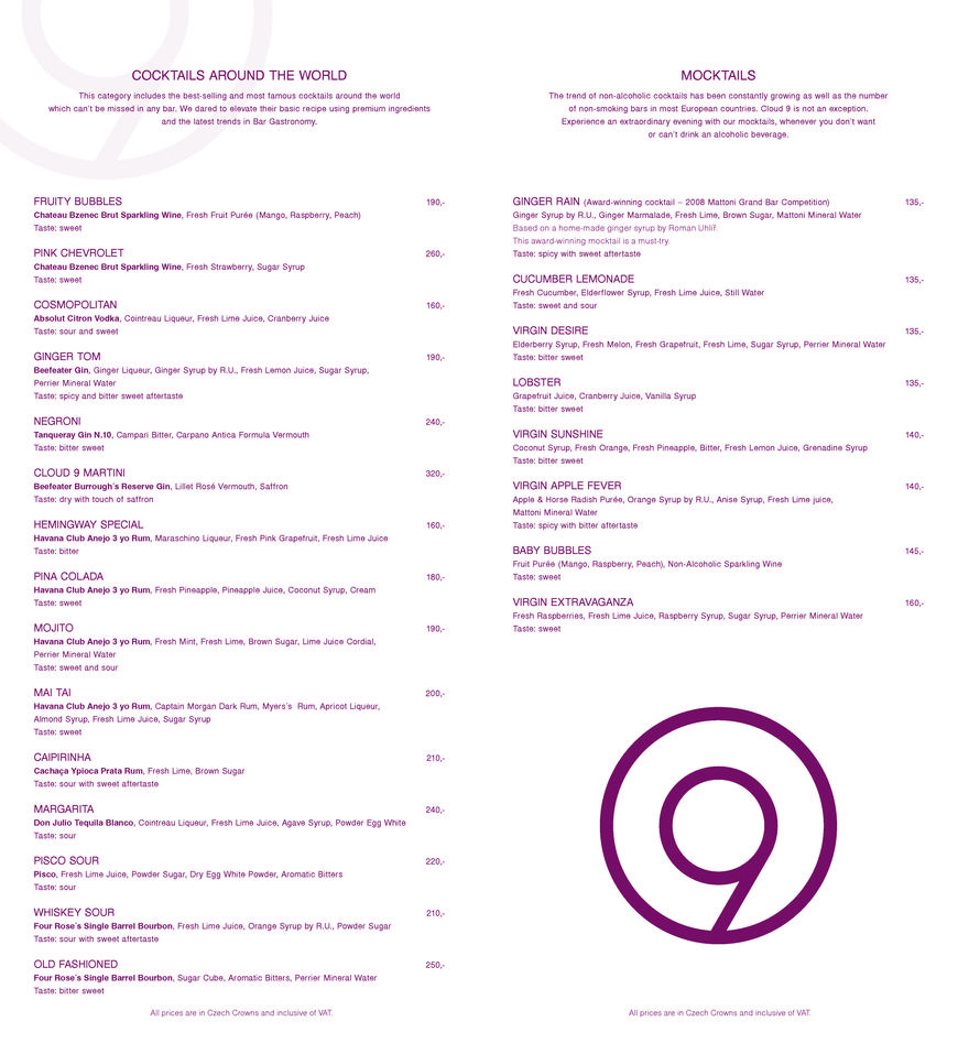  Pricelists of Cloud 9 Sky Bar & Lounge Pobrezni 1 - Photo 3 of 10