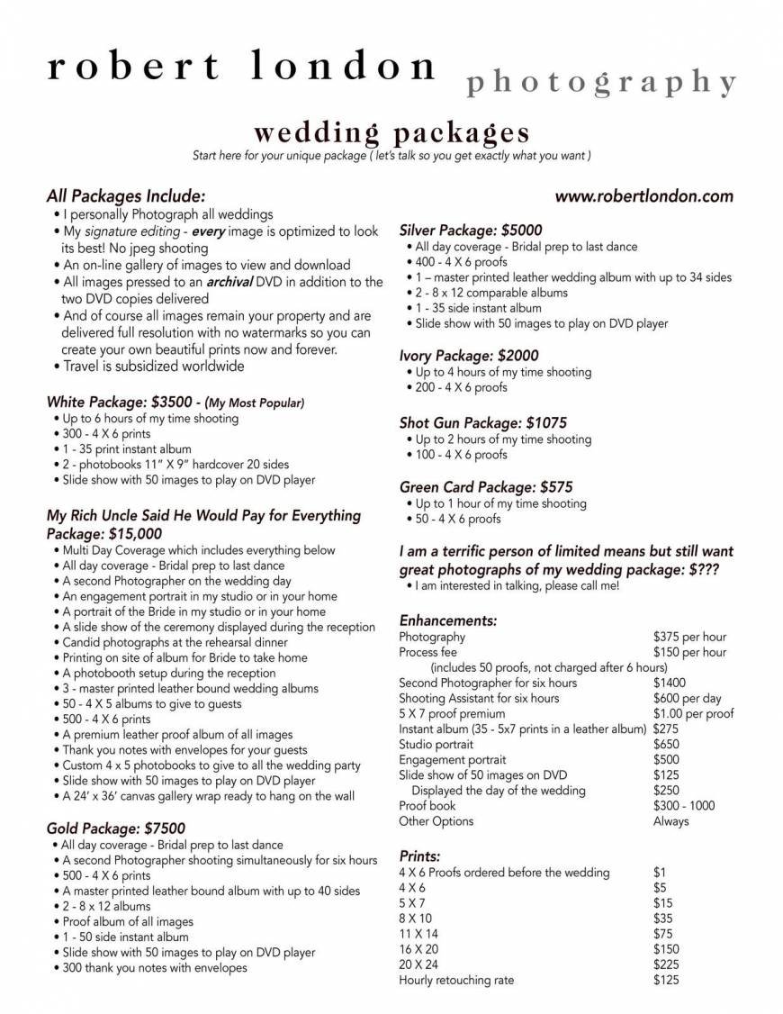  Pricelists of Robert London Photography 508 West 26 Street - Photo 1 of 7