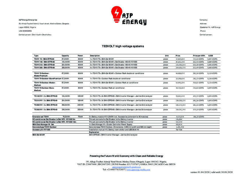  Pricelists of AJP Energy Enterprise 39, Alhaja Toyibat Yusuf Adeniji Street, Medina Estate, Gbagada, Medina Estate Gbagada - Photo 1 of 5