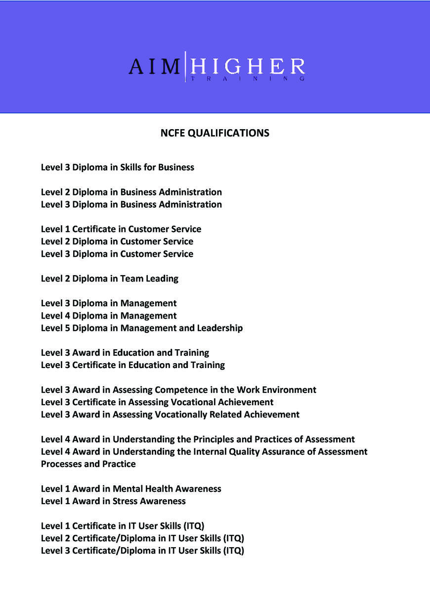  Pricelists of Aim Higher Training and Development Stone Lea, Bainton Road - Photo 1 of 1