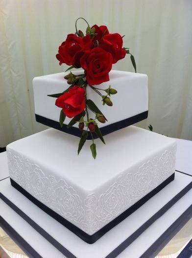 Red sugar roses and piped embroidery from Â£250 Profile Photos of Sharon Lord Cakes Fiddlers Field Croydon Road - Photo 12 of 21