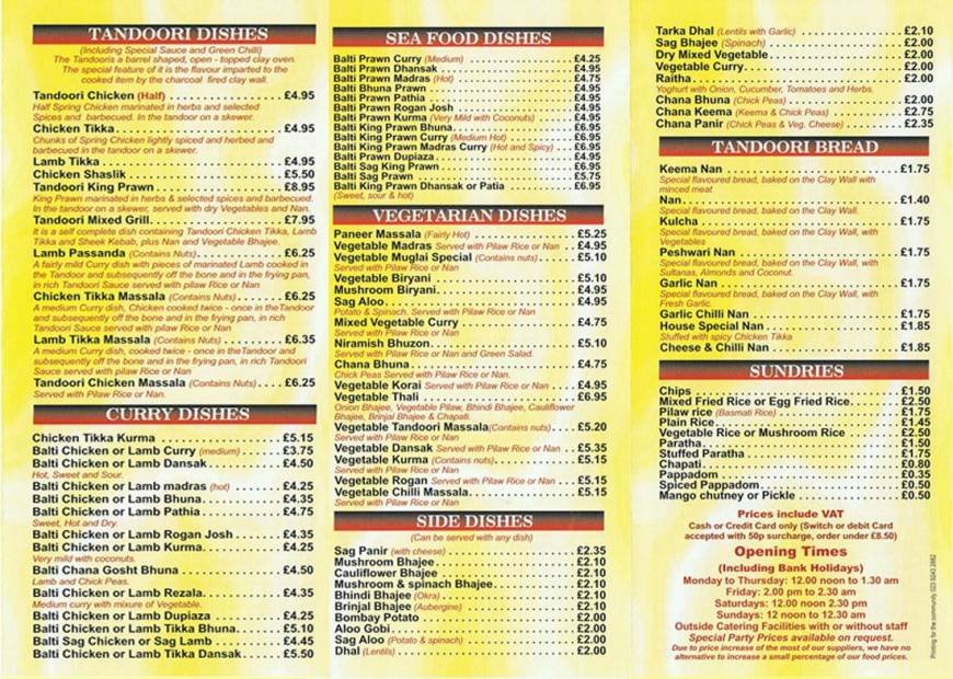  Pricelists of Bombay Express Balti House 77-79 Albert Rd, Southsea - Photo 2 of 2
