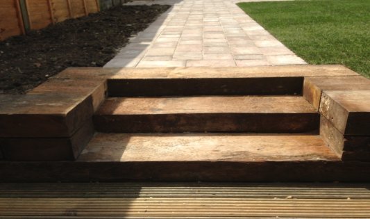 Railway sleepers and steps and paving in East London. C&J Landscapes Ltd Profile Photos of C&J Landscapes Ltd - Landscapers in East London Unit 1, 59 Browns Road - Photo 25 of 34