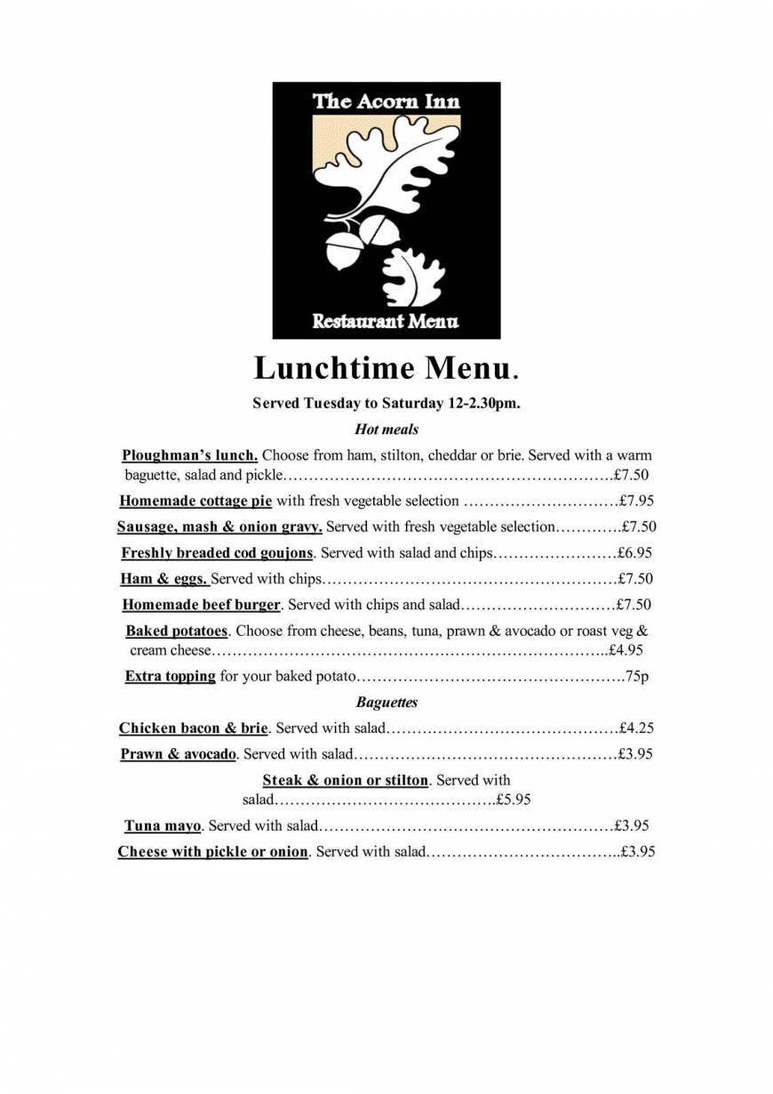  Pricelists of The Acorn Inn and Restaurant 6 Park Lane - Photo 5 of 5