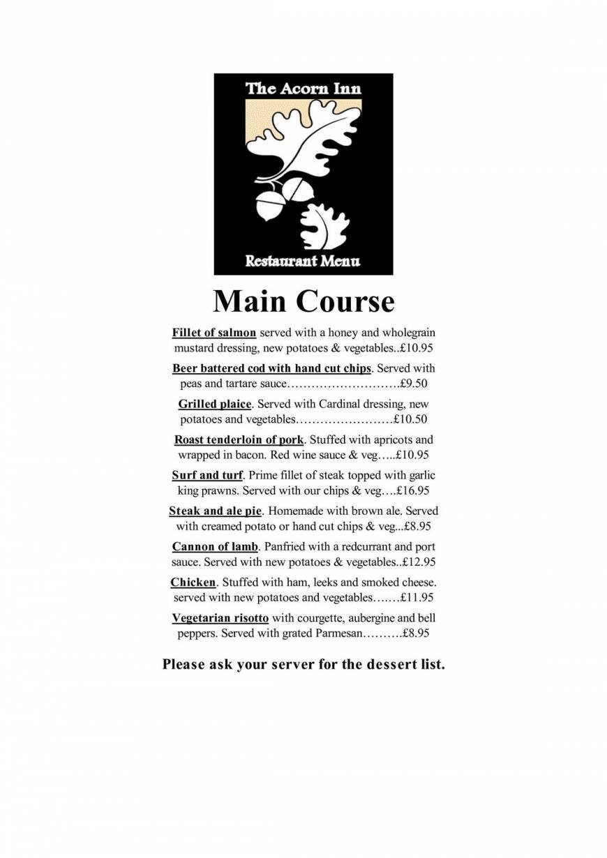  Pricelists of The Acorn Inn and Restaurant 6 Park Lane - Photo 3 of 5