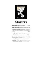 Menus & Prices, The Acorn Inn and Restaurant, Birchington on Sea