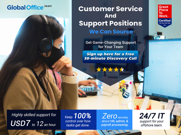 Hire Dedicated Administrative, Customer Service and Support Virtual Assistants Go Virtual Assistants (GO-VA) Services of Go Team - Offshore and Outsourcing in Philippines Jose Maria del Mar Street, IT Park, Apas - Photo 17 of 18 Hire Dedicated Administrative, Customer Service and Support Virtual Assistants Go Virtual Assistants (GO-VA) Services of Go Team - Offshore and Outsourcing in Philippines Jose Maria del Mar Street, IT Park, Apas - Photo 17 of 18