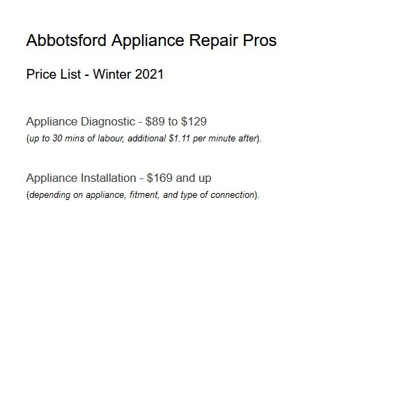 Pricelists of Abbotsford Appliance Repair Pros 32870 Bevan Way #8 - Photo 1 of 1